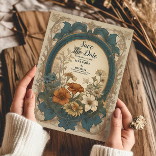 Save The Date Mariage Art Nouveau Vert Sauge Alphonse Mucha