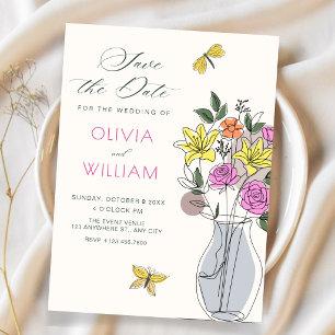 Save The Date Mariage artistique de bouquet de fleurs minimalist
