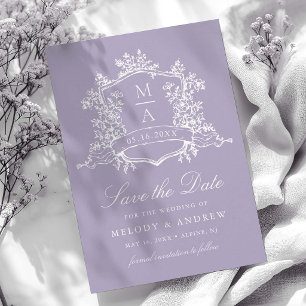 Save The Date Mariage au blason floral romantique lavande