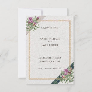 Save The Date Mariage au Tartan Celtique Chardon Écossais 