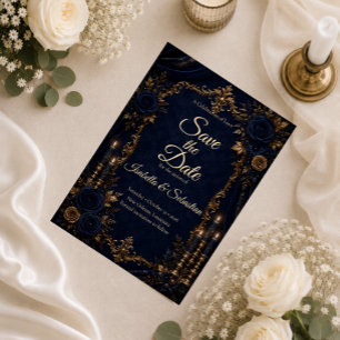 Save The Date Mariage Automnal Bleu de Minuit Enchanté