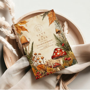 Save The Date Mariage aux Champignons Forestiers Rétro