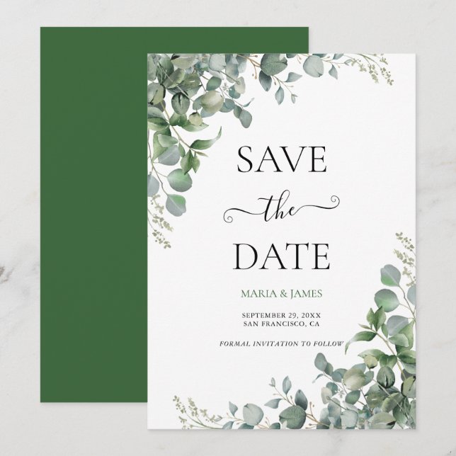 Save The Date Mariage aux feuilles d'eucalyptus (Devant / Derrière)