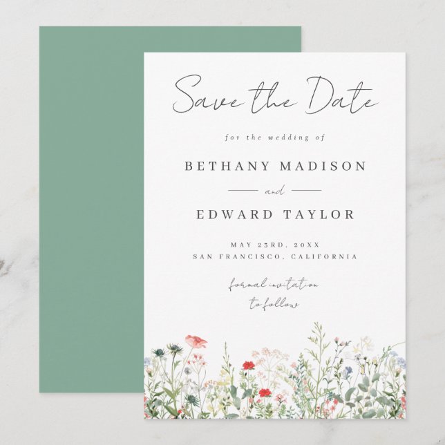 Save The Date Mariage aux fleurs sauvages (Devant / Derrière)