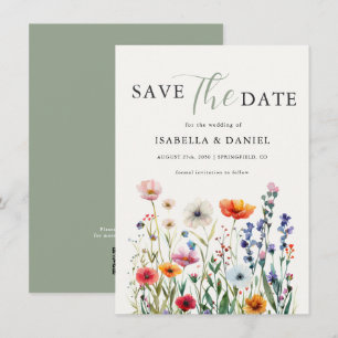 Save The Date Mariage aux Fleurs Sauvages Vert Sage