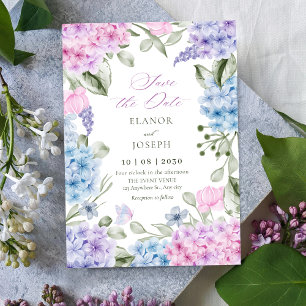 Save The Date Mariage aux hortensias floraux