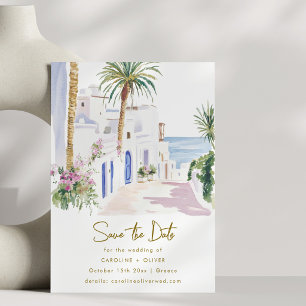 Save The Date Mariage aux îles grecques aquarelle méditerranéenn