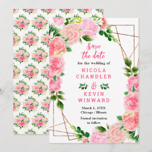 Save The Date Mariage aux Roses Roses avec Feuillage