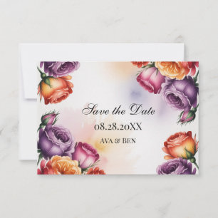 Save The Date Mariage aux Roses Violettes, Orange et Rouges Fest