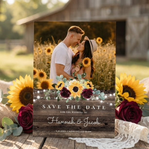 Save The Date Mariage aux tournesols rustiques et roses