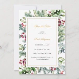 Save The Date Mariage Ava Winter Greenery Berries