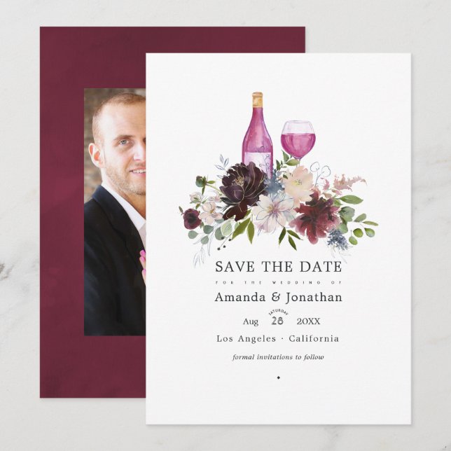 Save The Date Mariage avec dégustation de vins Bourgogne et rose (Devant / Derrière)