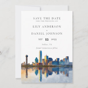 Save The Date Mariage avec photo aquarelle de la skyline de Dall