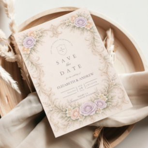 Save The Date Mariage baroque au jardin rose lavande