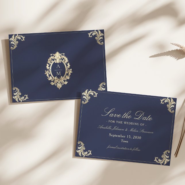Save The Date Mariage Baroque Bleu Nuit Or (Créateur téléchargé)