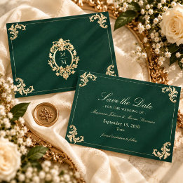 Save The Date Mariage Baroque Or Vert Émeraude