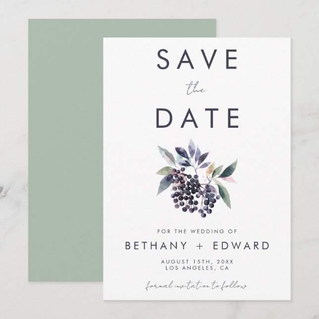 Save The Date Mariage Berry minimal (Devant / Derrière)