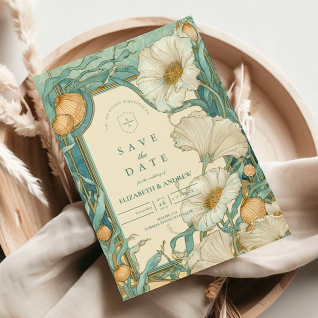 Save The Date Mariage blanc de pavot Art nouveau (Créateur téléchargé)
