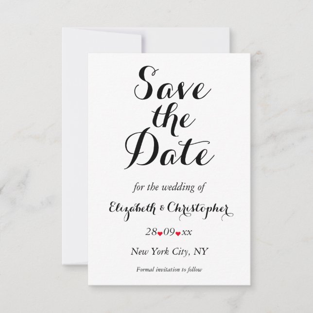 Save The Date Mariage blanc de script simple et élégant Fiançail (Devant)