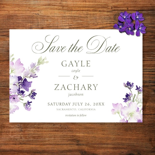 Save The Date Mariage blanc Fleur sauvage Boho violet (Créateur téléchargé)