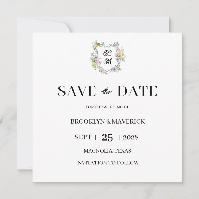 Save The Date Mariage Blason de monogramme floral formel (Devant)
