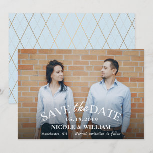 Save The Date Mariage Bleu Clair Élégant Enregistrer La Date Pho