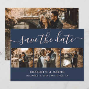 Save The Date Mariage bleu et bleu marine moderne 4 Photo