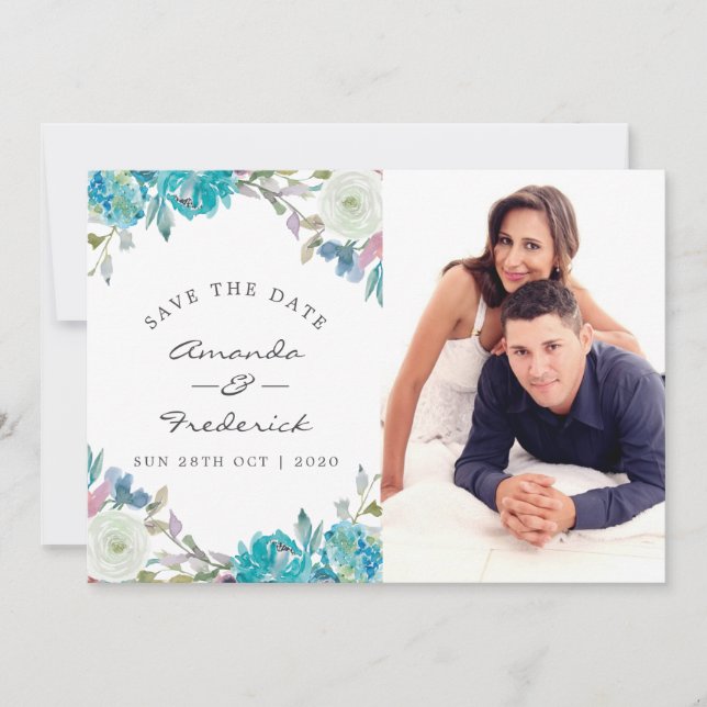 Save The Date Mariage bleu et turquoise Dusty Enregistrer la dat (Devant)