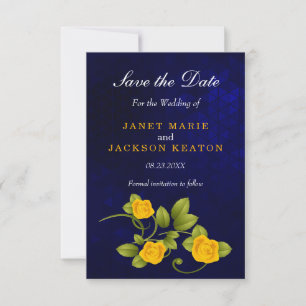 Save The Date Mariage bleu foncé et marigold jaune rose