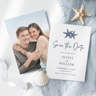 Save The Date Mariage bleu marine moderne Starfish Beach