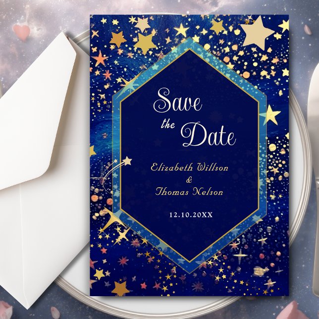 Save The Date Mariage bleu nuit étoile céleste (Créateur téléchargé)