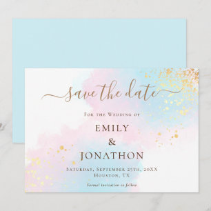 Save The Date Mariage bleu or rose pastel Watercolor
