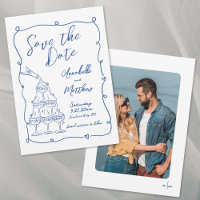 Mariage Bleu Photo Dessiné à la Main Fantaisiste