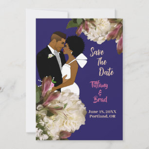 Save The Date Mariage bleu royal afro-américain