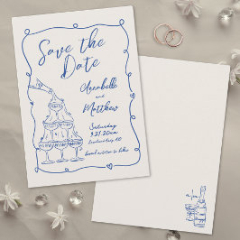 Save The Date Mariage bleu Vintage tiré à la main
