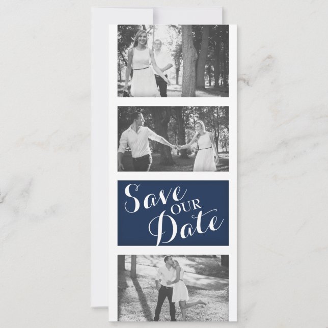 Save The Date Mariage Blue Gold de la Marine moderne Photo Enreg (Devant)