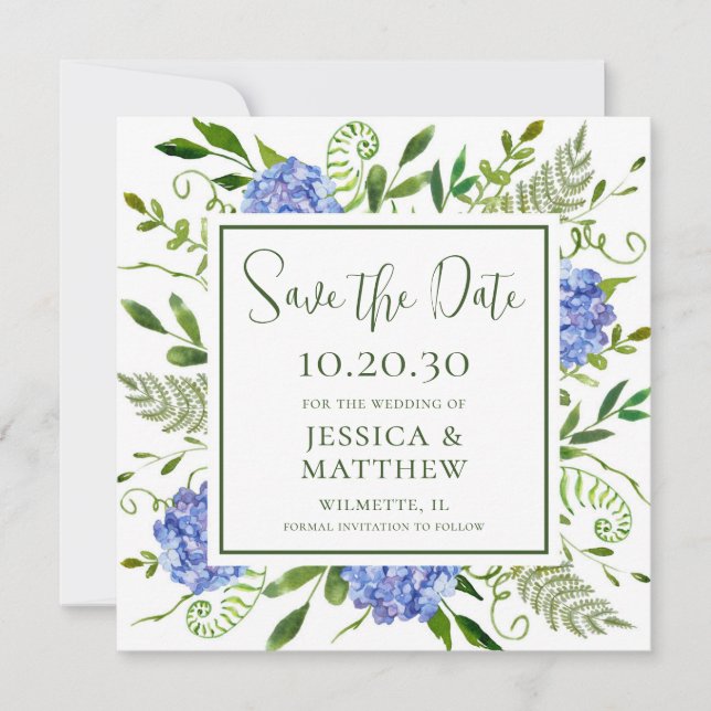 Save The Date Mariage Blue Hydrangea (Devant)