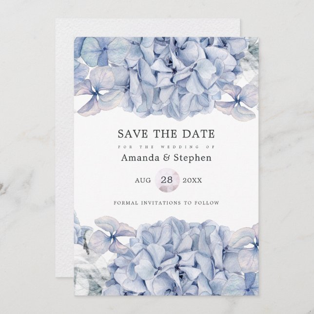 Save The Date Mariage Blue Hydrangeas (Devant / Derrière)