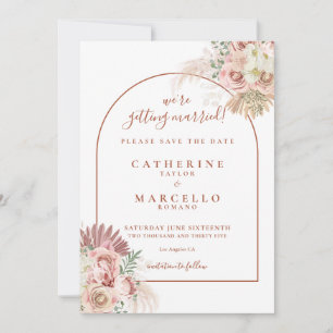 Save The Date Mariage Bohème Arc en Terre Cuite Herbe des Pampas
