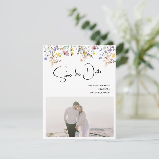 Save The Date Mariage Bohème aux Fleurs Sauvages (Debout devant)