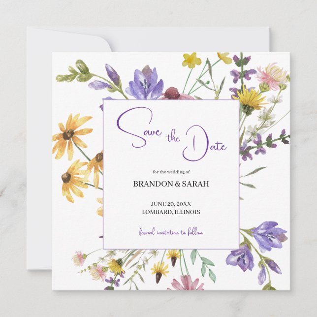 Save The Date Mariage Bohème aux Fleurs Sauvages (Devant)