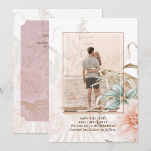 Save The Date Mariage Bohème Champêtre Fleurie Rose Pêche Lumine
