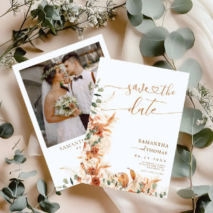 Save The Date Mariage Bohème Chic aux Fleurs de Terracotta Luxur