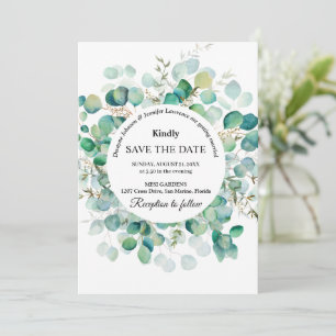 Save The Date Mariage bohème d'été avec eucalyptus verdoyant