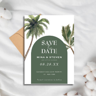 Save The Date Mariage bohème sous l'arche de palmiers verts