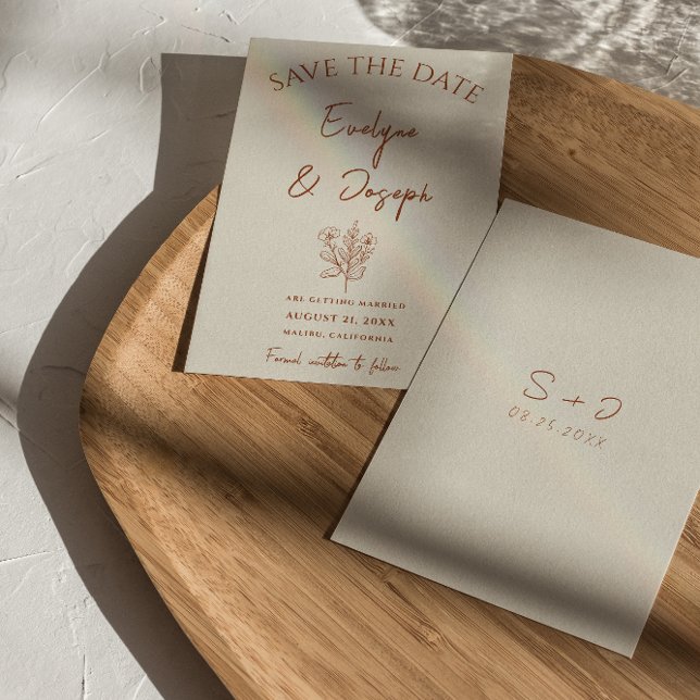 Save The Date Mariage Bohème Terracotta Fleurs Beige Botanique (Créateur téléchargé)