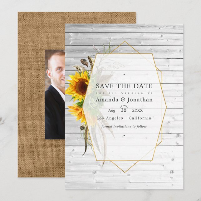 Save The Date Mariage bohème tournesols herbier rustique (Devant / Derrière)