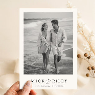 Save The Date Mariage Bohème Vintage Élégant Texte et Photo