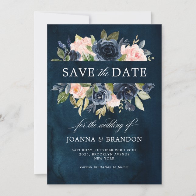 Save The Date Mariage Boho bleu bleu bleu rose bleu marine (Devant)