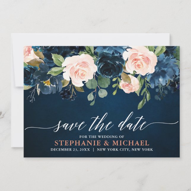 Save The Date Mariage Boho bleu bleu bleu rose bleu marine (Devant)